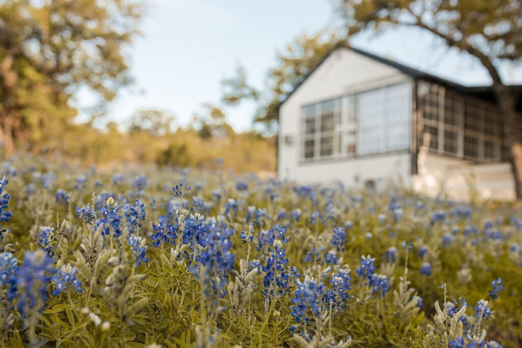 Candid family moment during spring photo shoot on private Texas property


